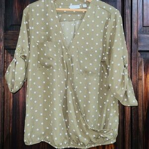 New York and Company medium Polka‎ Dot Wrap Blouse - green and White